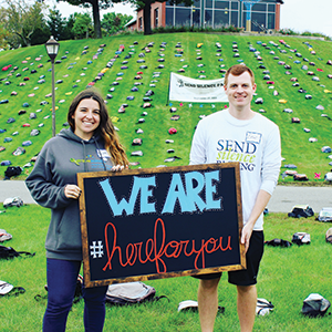 Active Minds’ Send Silence Packing suicide awareness exhibit at Robert Morris University near Pittsburgh, Pa.