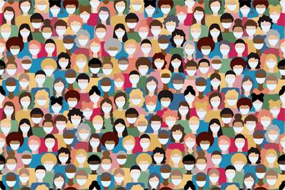 LEAD-Image-AAMC.RIght.Sized Illustration showing many people grouped together wearing facial masks.