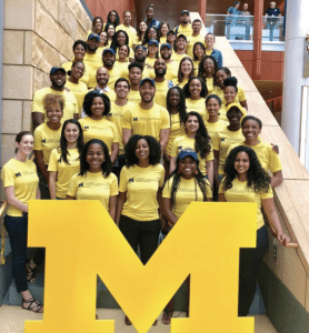 Students in the 2021 MBA cohort at the University of Michigan (UM) Ross School of Business pose for a picture.