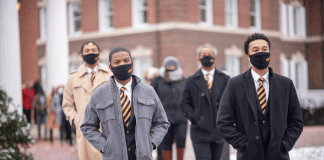 Photo of students and faculty at Ohio University walking on campus during Martin Luther King Jr. Day celebrations.