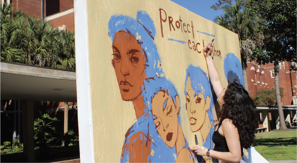A mural is painted at the University of Florida to encourage COVID-19 vaccinations in communities of color. (Photo courtesy of Alexandra Rodriguez/UF Health)