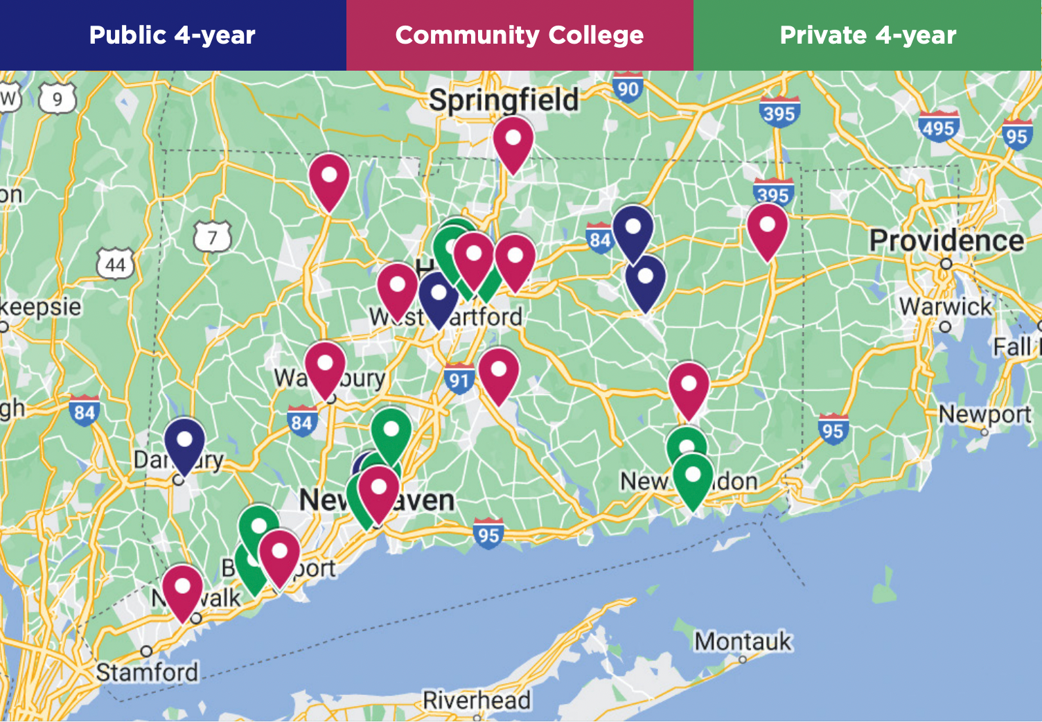 map of the Connecticut institutions participating in the Willis Scholarship program