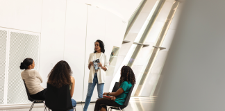 Ruth Nicole Brown, PhD, professor and Department of African American and African Studies chair at MSU, meets with students.