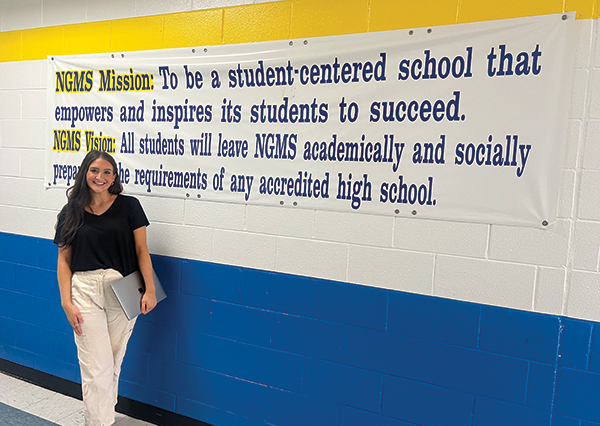 Victoria Plyler, a Helping Heels participant, is completing her counseling internship at Northern Granville Middle School.